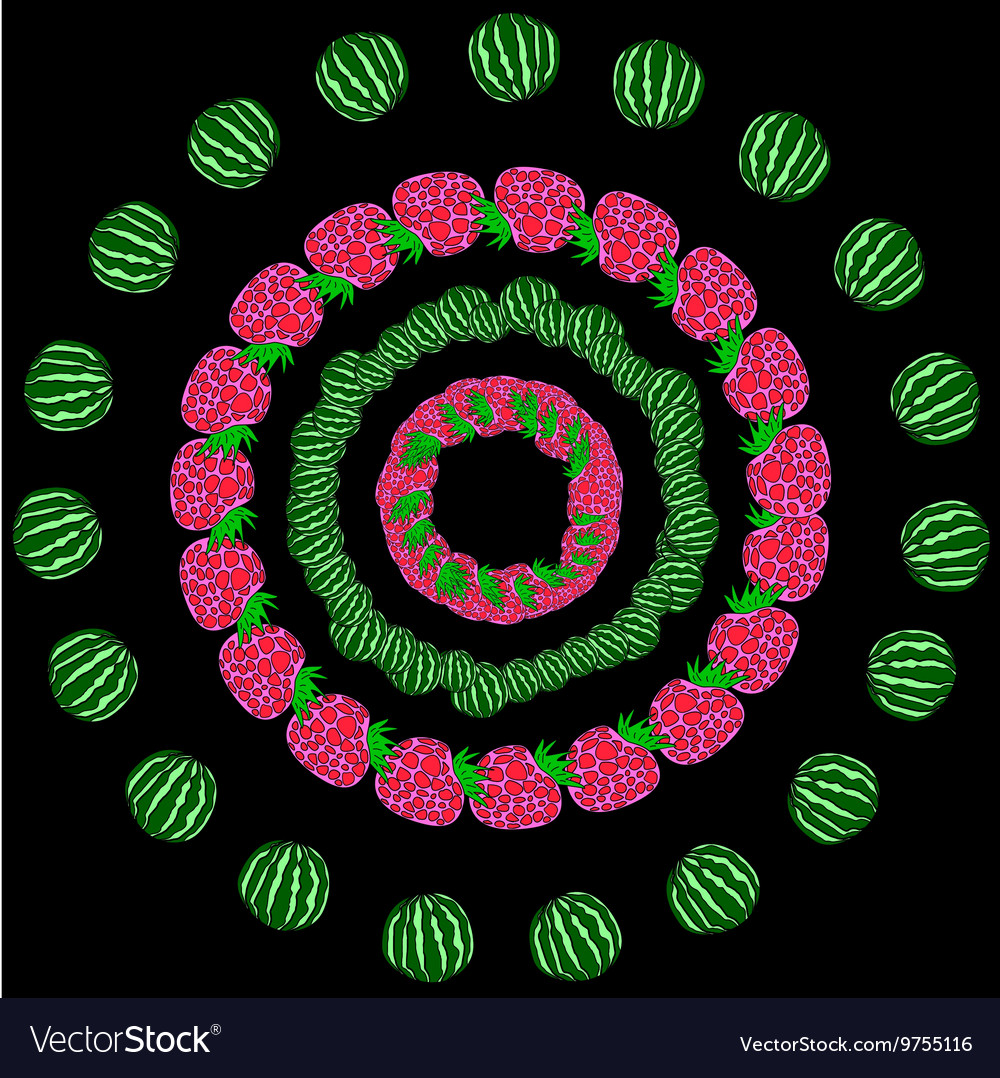 Frame of watermelon and raspberry