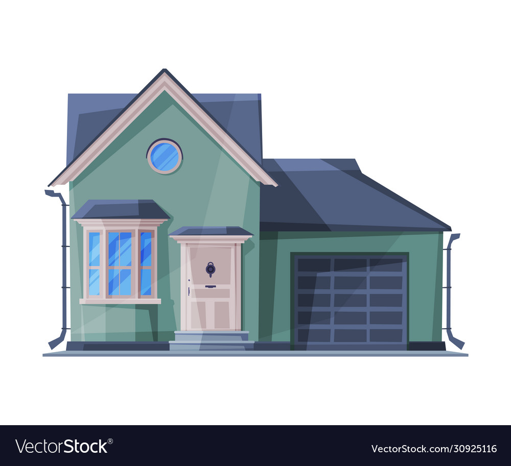 Green cottage facade residential house building