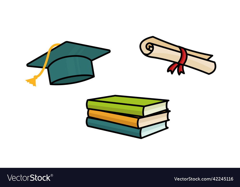 Hat scroll books graduation icon set Royalty Free Vector