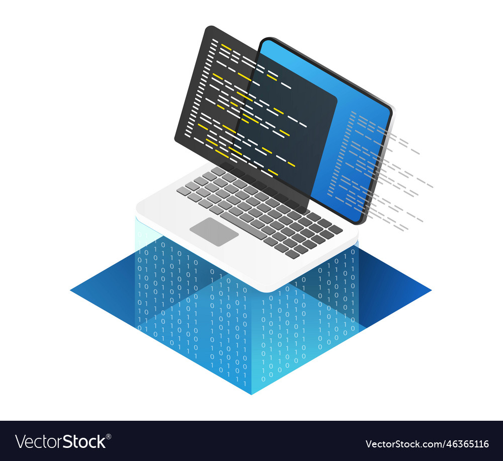 Isometric flat 3d concept of computer code vector image Isometric flat 3d concept of computer code