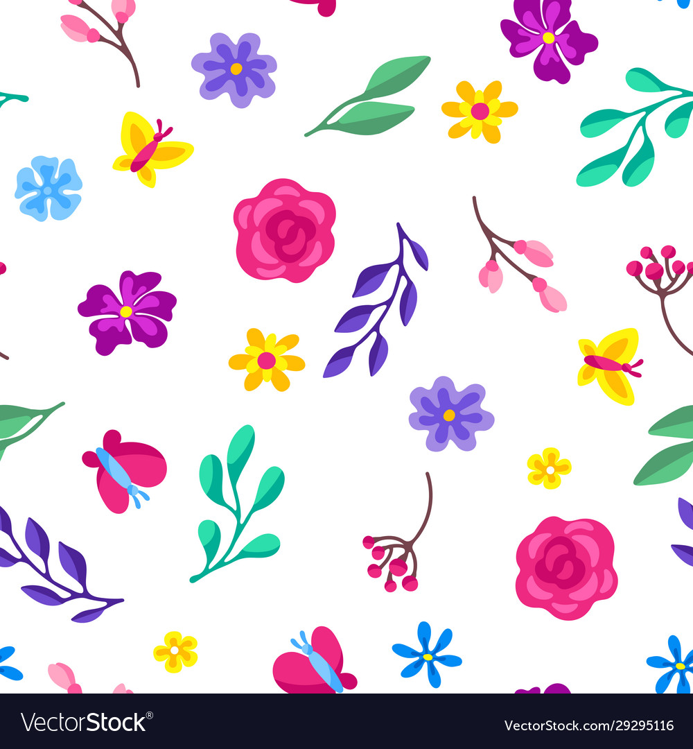 Seamless pattern with spring flowers beautiful vector image Seamless pattern with spring flowers beautiful