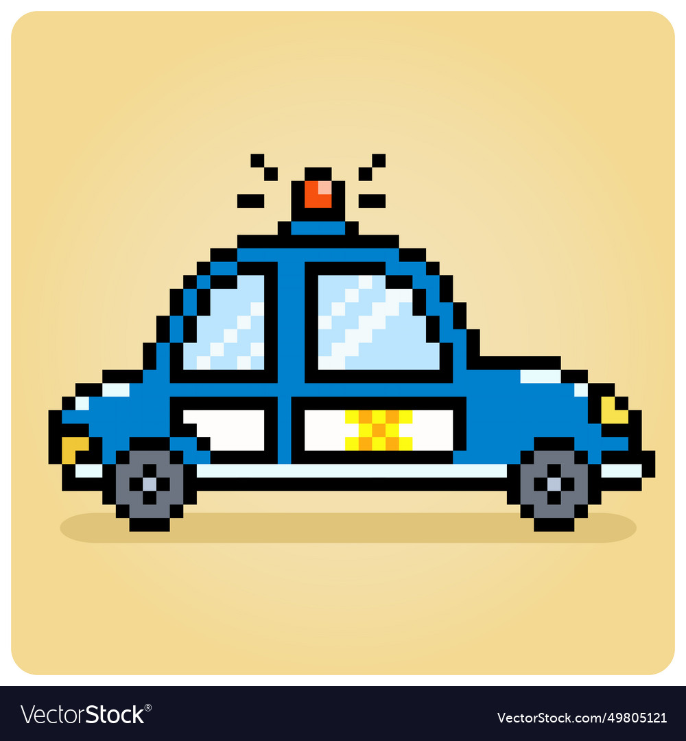 8 Bit Pixel Police Car Sedan Type Transport Vector Image