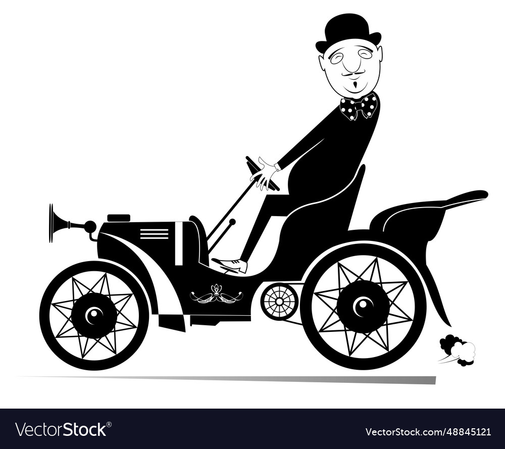 Cartoon man drives a retro car Royalty Free Vector Image