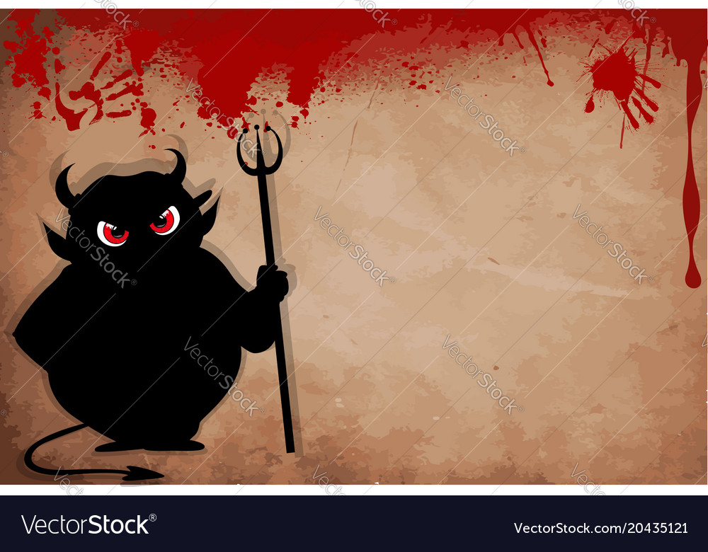 Devil with predatory red eyes silhouette holding