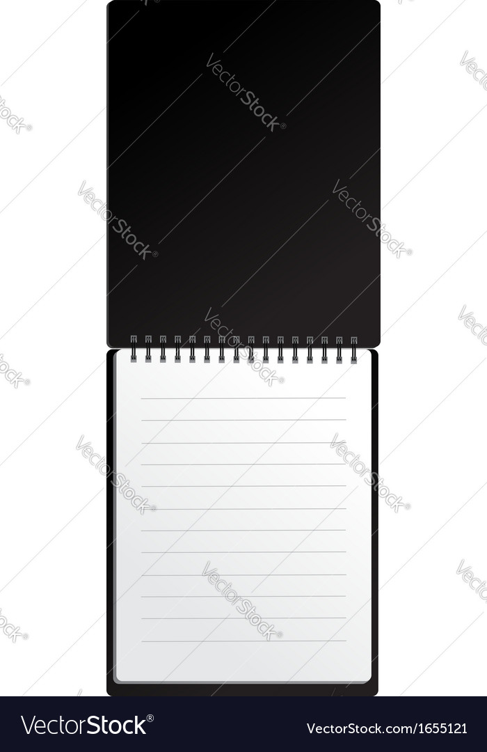 Open black notebook in lines