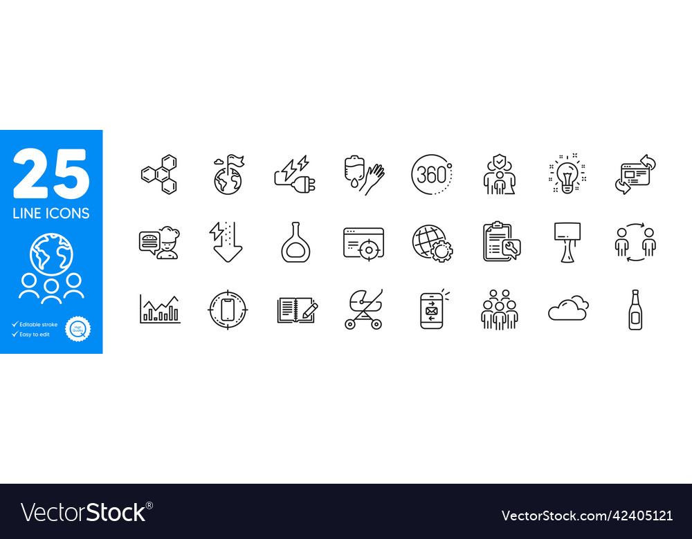 Outline icons set workflow globe and idea vector image Outline icons set workflow globe and idea