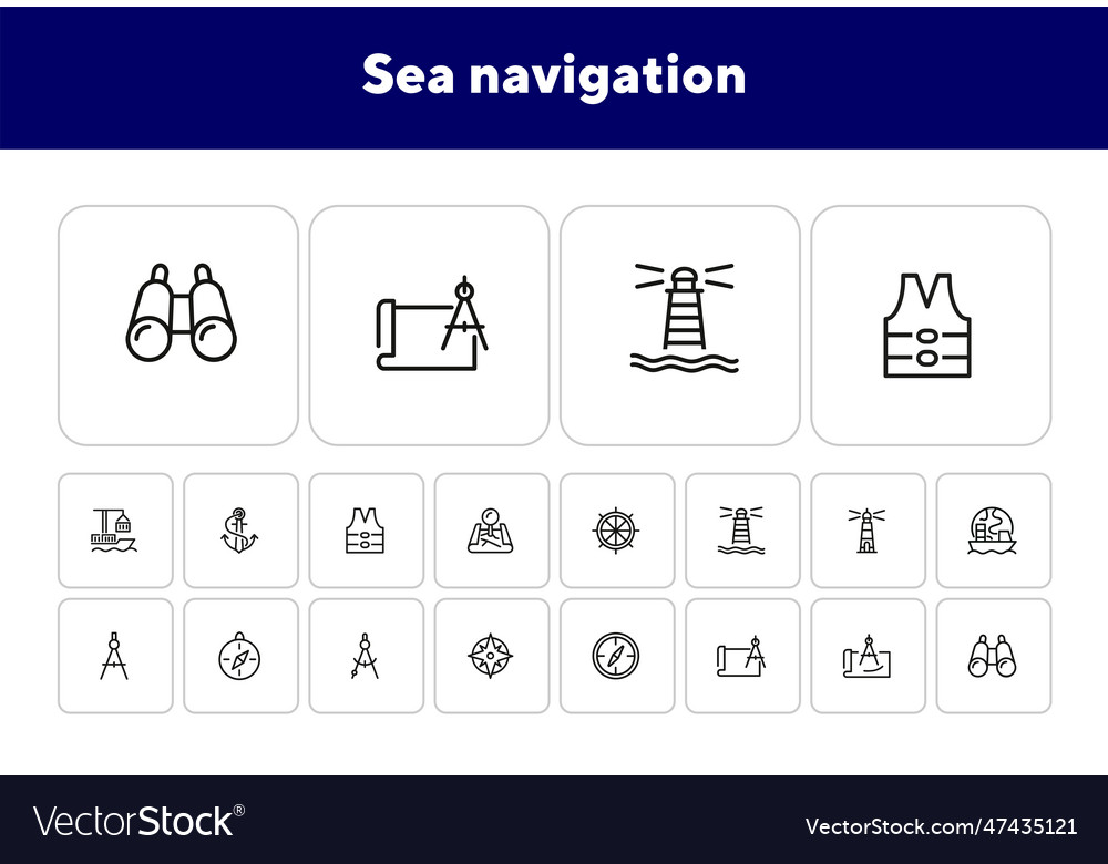 Sea navigation line icon set vector image Sea navigation line icon set