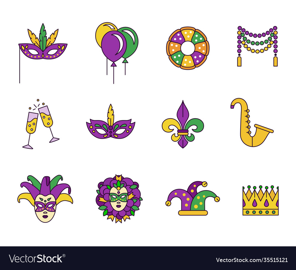 Set colorful icons for celebration mardi Vector Image