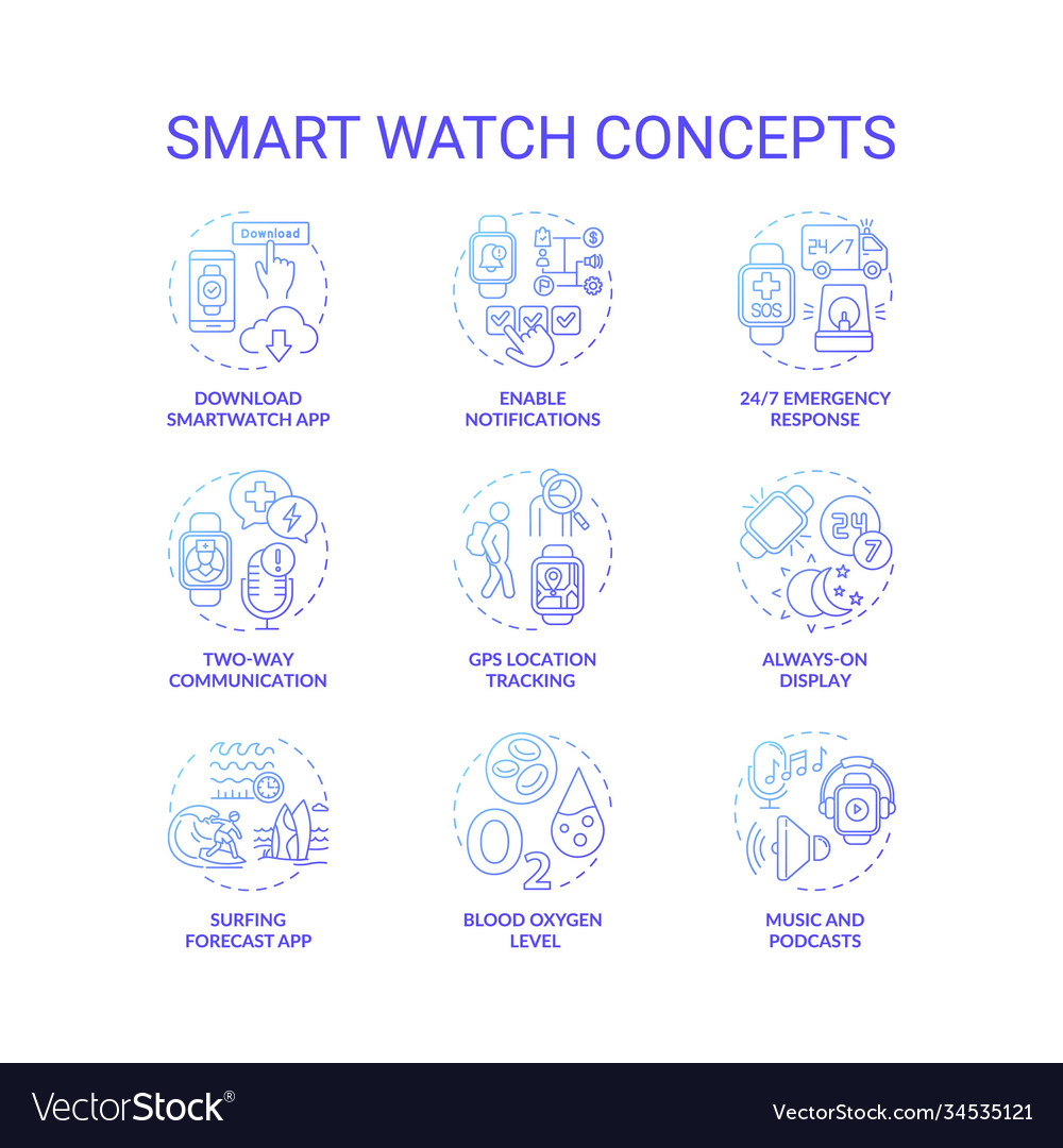 Smart watch concept icons set