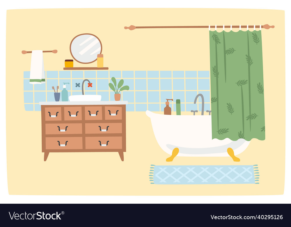 Bathroom interior cozy home cute Royalty Free Vector Image