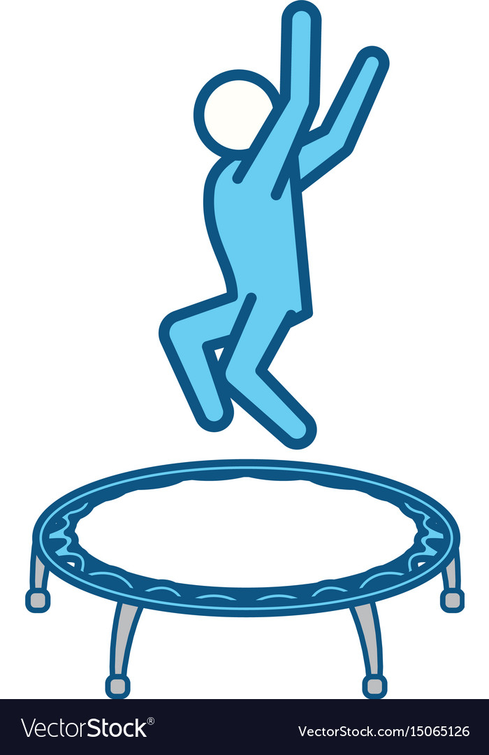 Blue line pictograph man jumping up concept