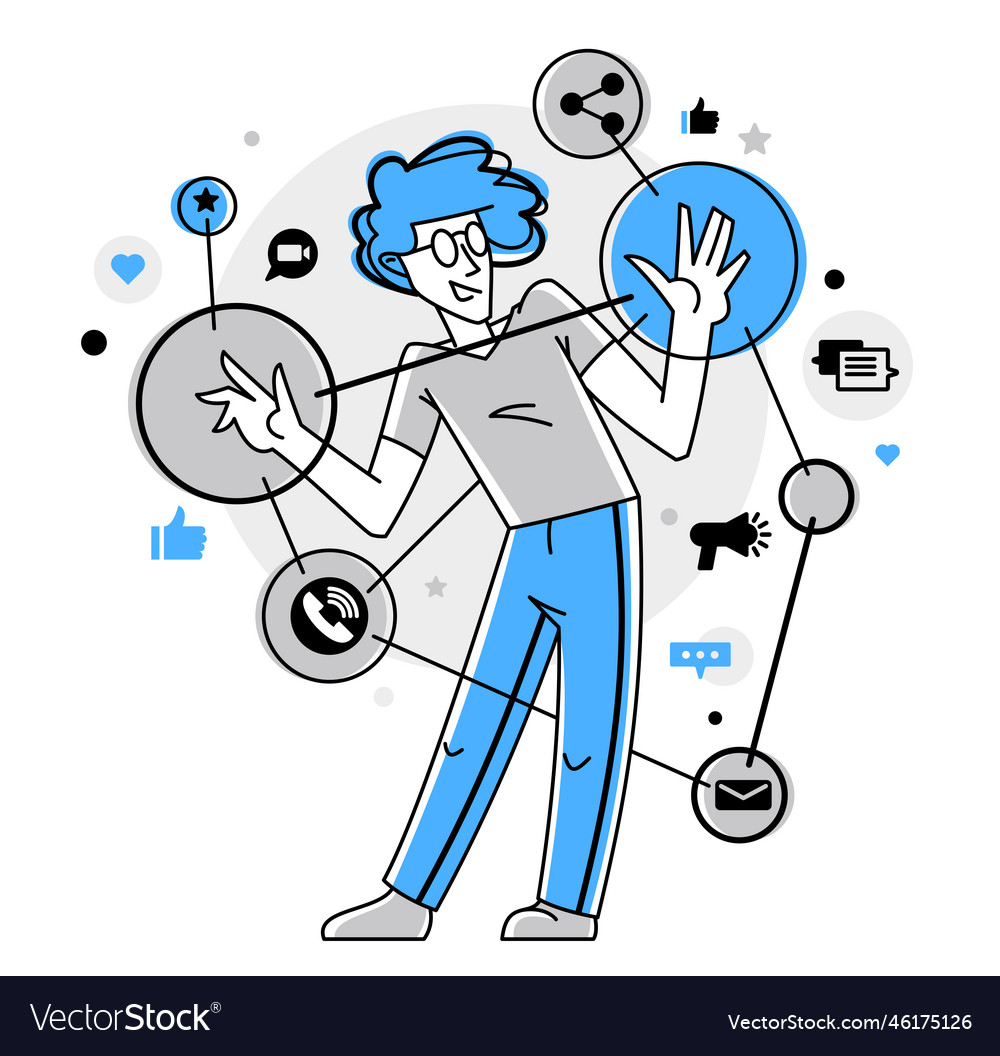 Creative worker doing some job and creating vector image Creative worker doing some job and creating