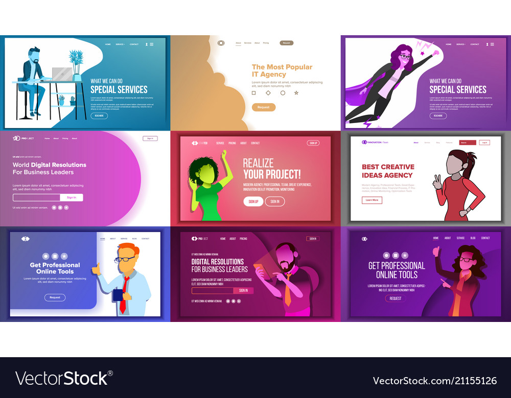 Main web page set design website business vector image Main web page set design website business