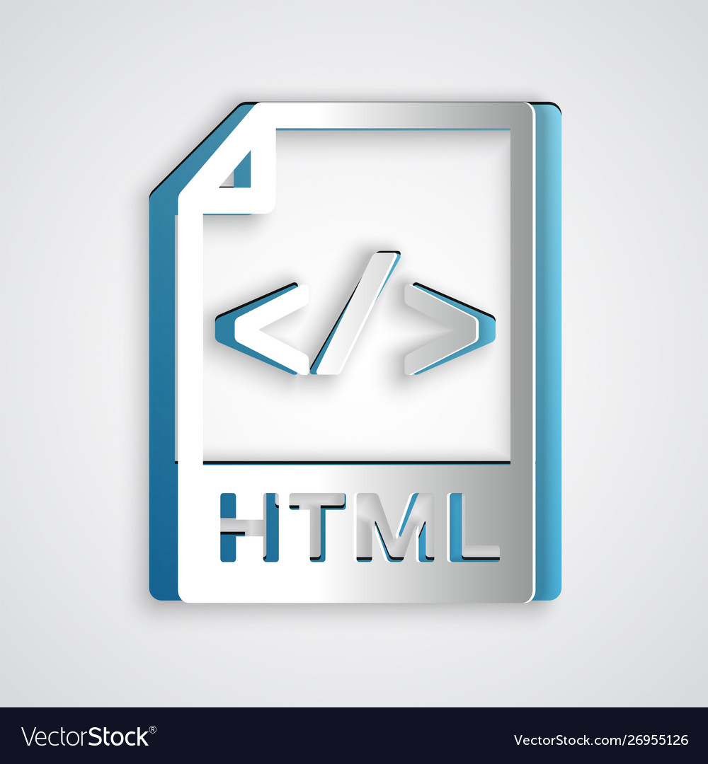 Paper cut html file document download button vector image Paper cut html file document download button