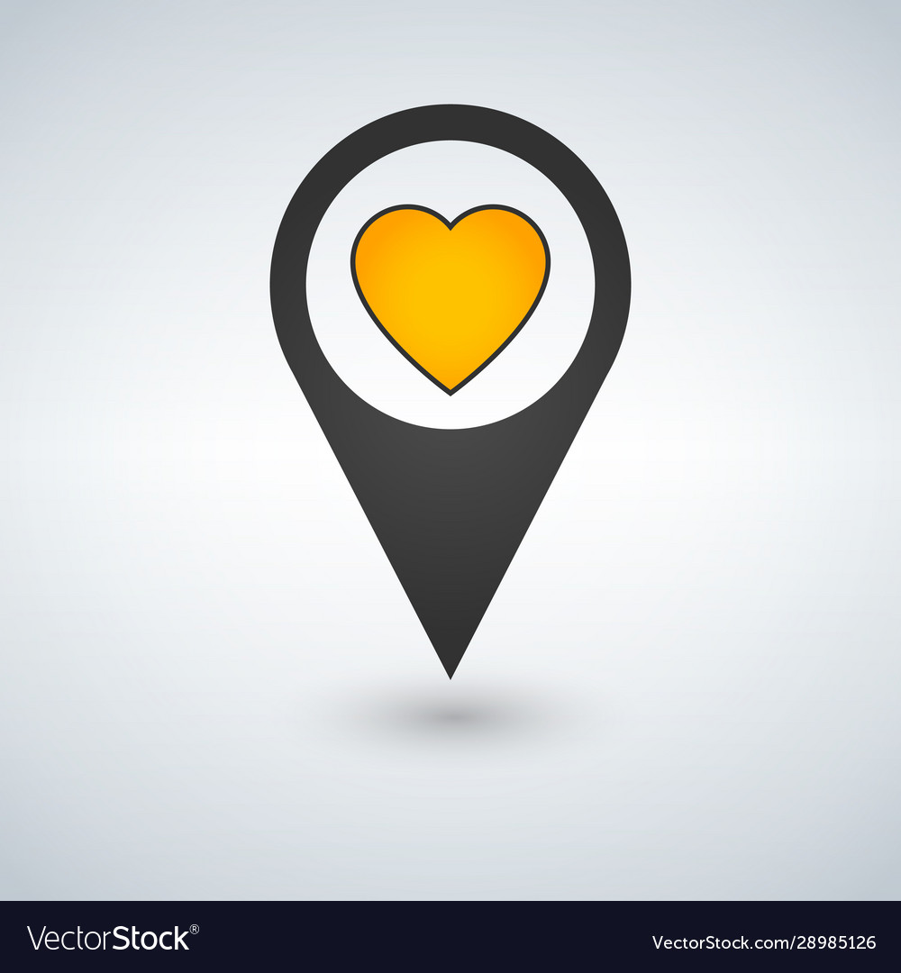 Pointer pin with yellow heart web design element