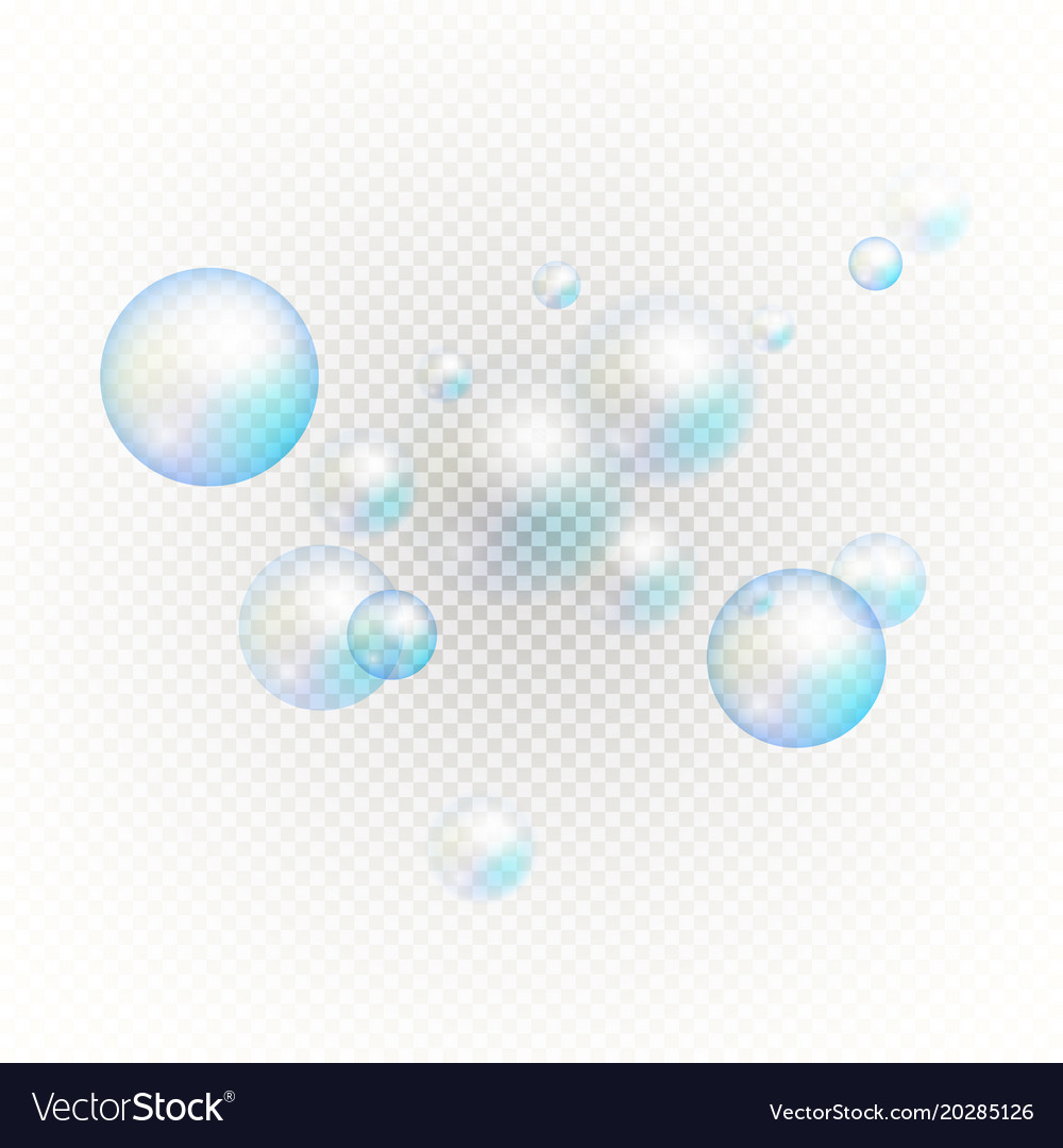 Set of multicolored transparent soap bubbles