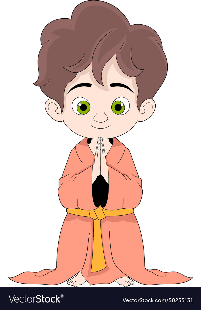 A religious person buddhist boy walking towards Vector Image