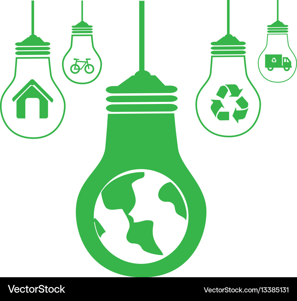 Green silhouette with bulb lights with recycling Vector Image