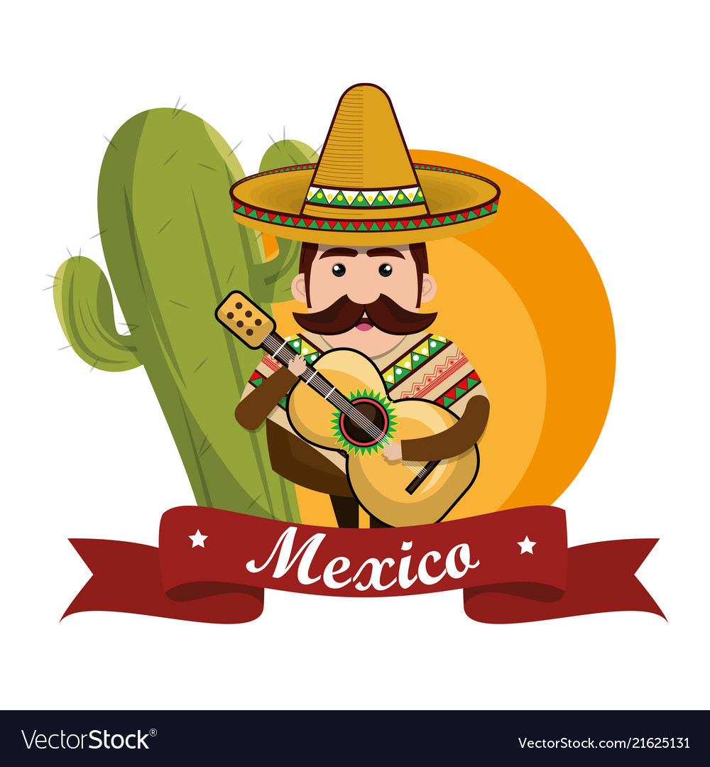 Mexican man character with culture icons