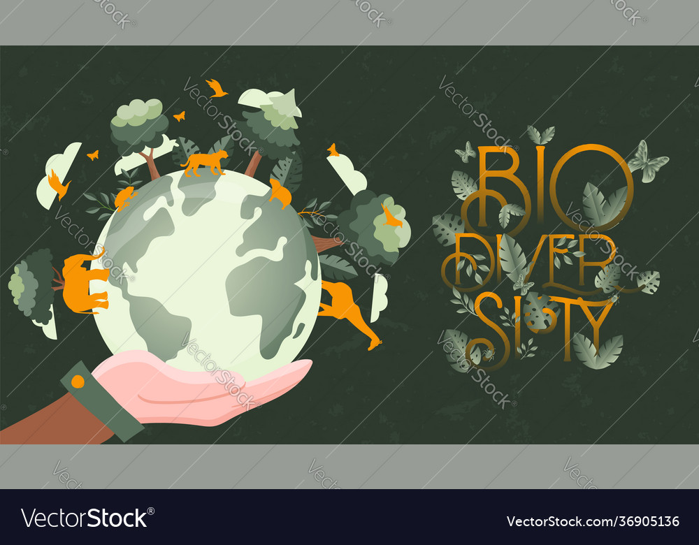 Biodiversity banner hand holding green planet Vector Image