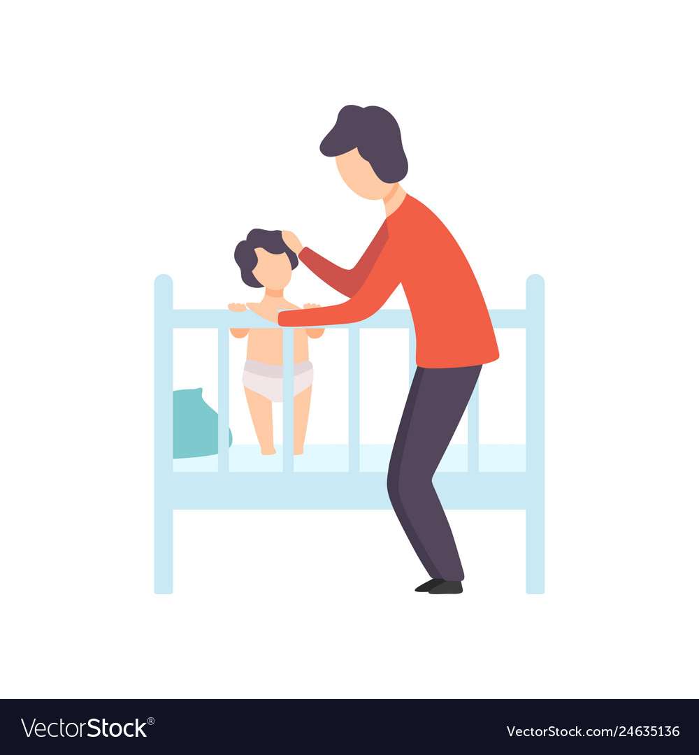 Father putting his kid to bed parent taking care Vector Image