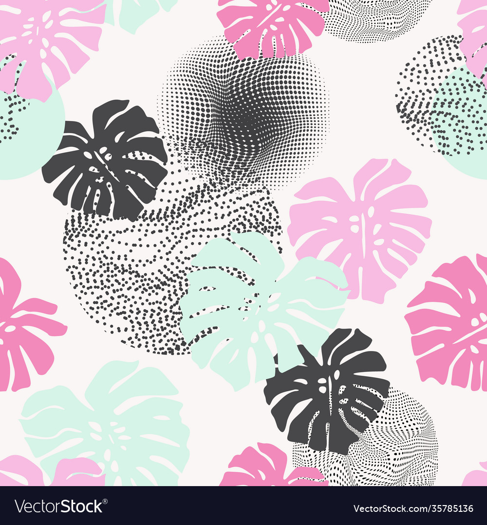 Hand drawn tropical leaves with optical distorted