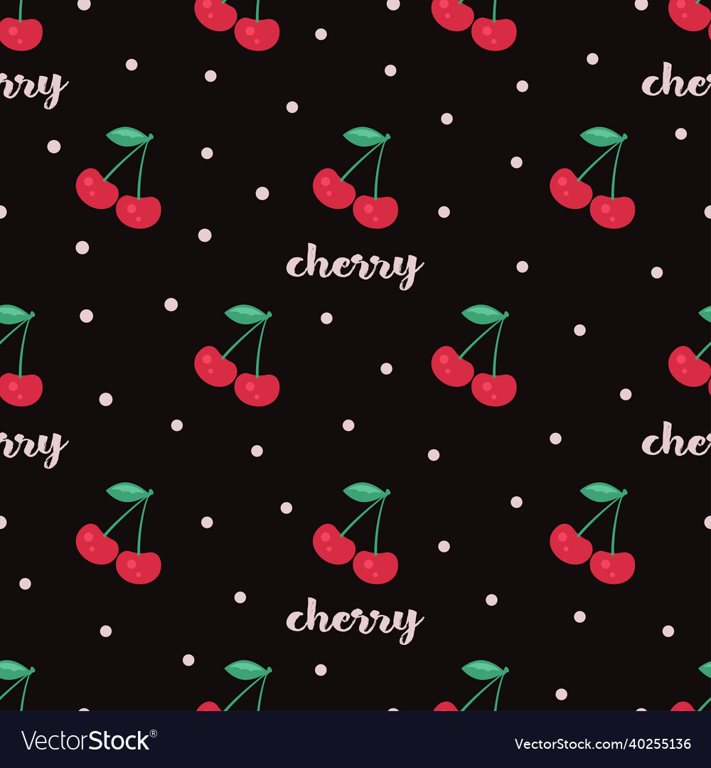 Seamless pattern with cherries on dark background