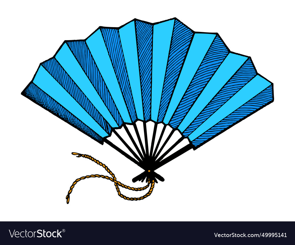 Hand fan engraving style Royalty Free Vector Image