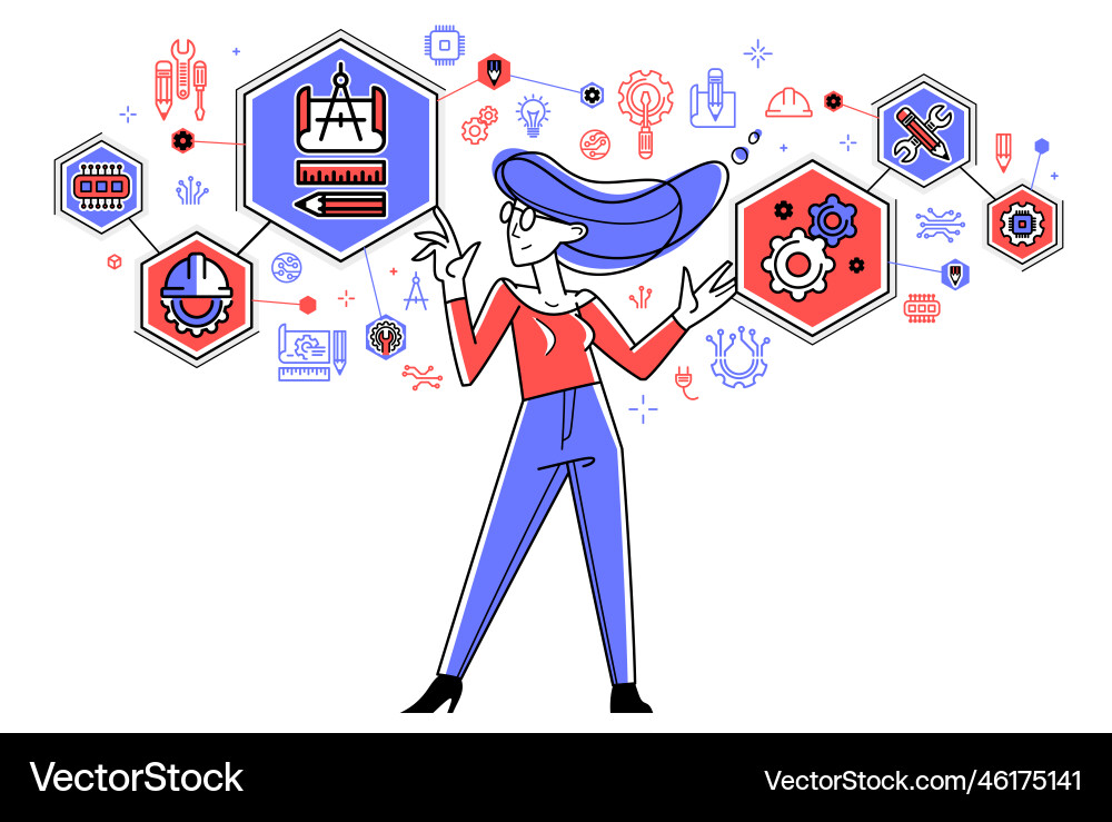 Mechanic engineer working on a draft plan Vector Image
