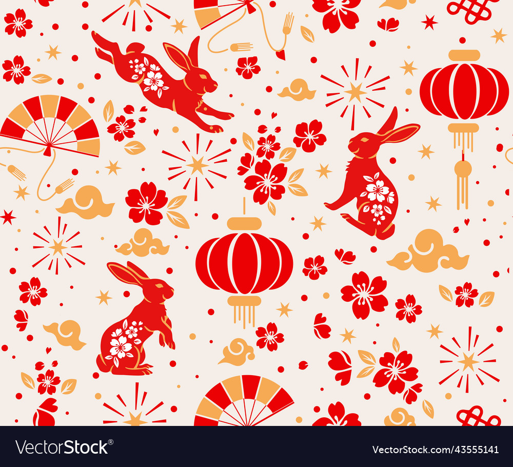 Seamless pattern with asian elements on color vector image Seamless pattern with asian elements on color