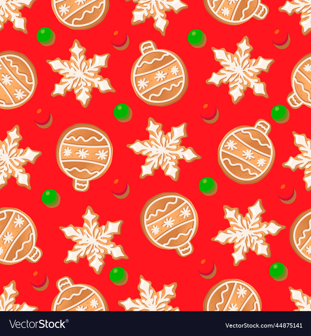 Seamless pattern with ginger cookies on a red vector image Seamless pattern with ginger cookies on a red
