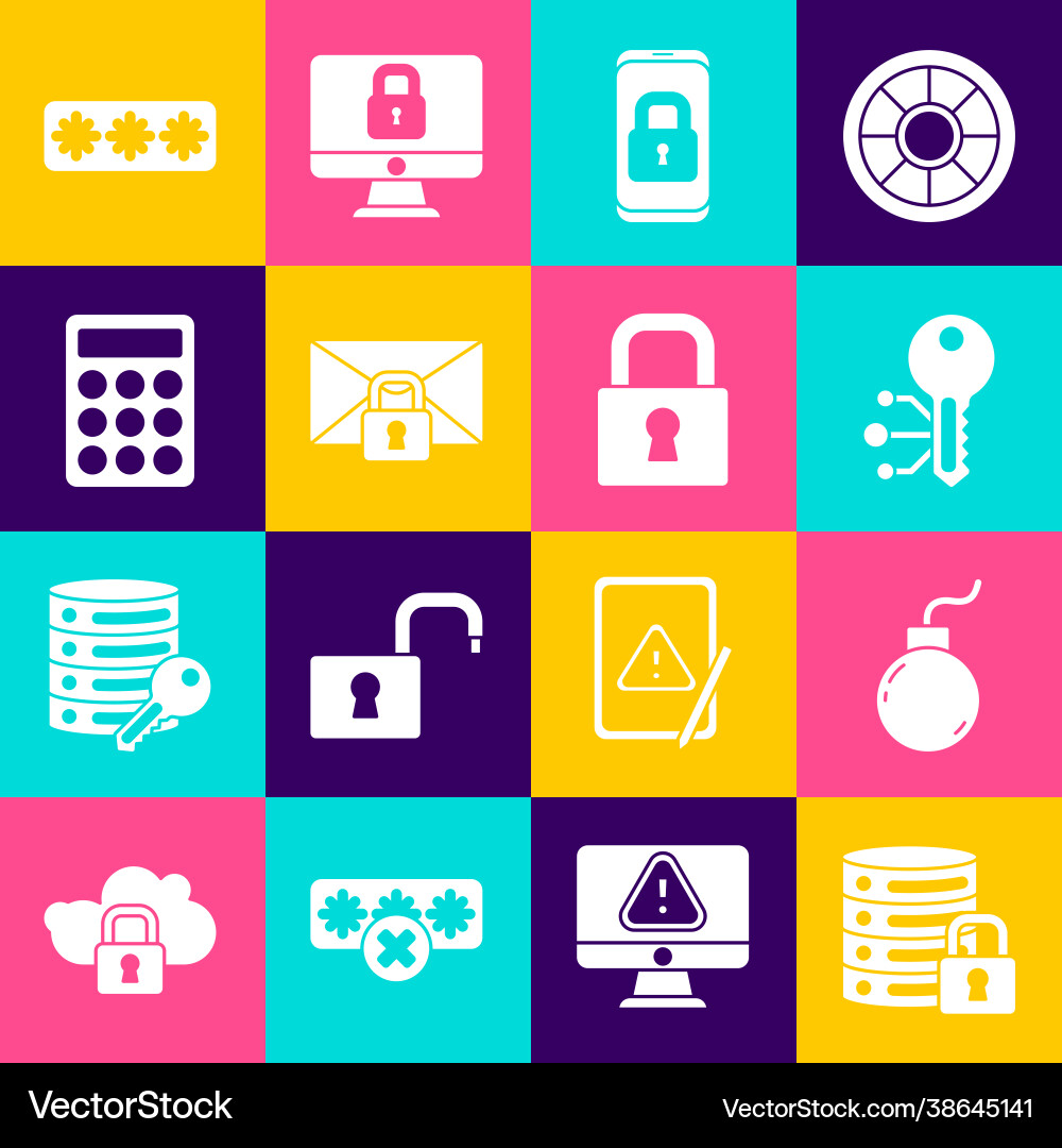 Server Bomb Set server security with lock bomb ready Vector Image