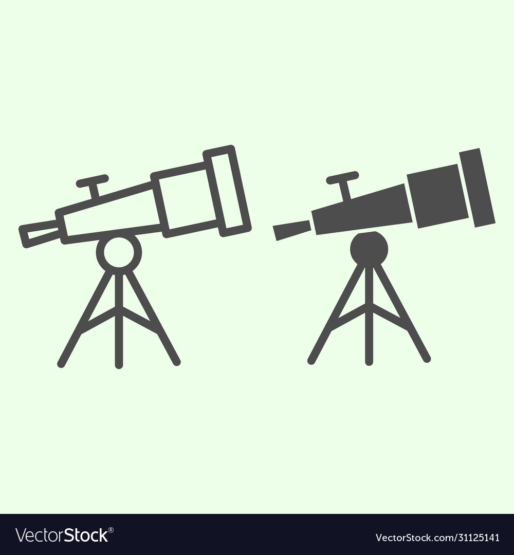 Telescope line and solid icon astronomy observe vector image Telescope line and solid icon astronomy observe