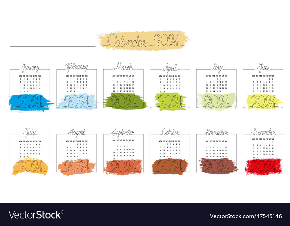 2024-year-hand-draw-month-calendar-with-brush-vector-image