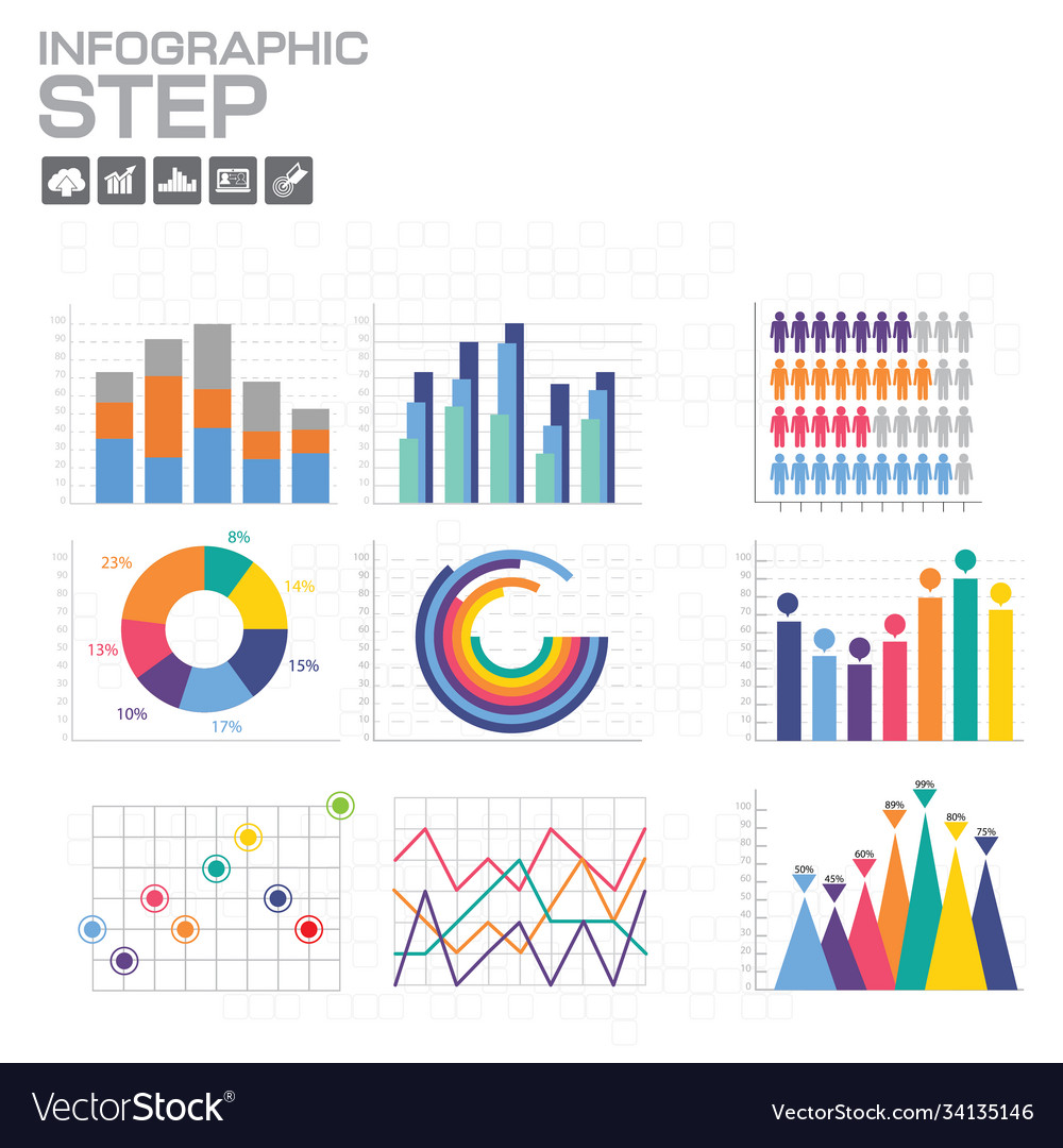 Chart and graph infographics elements icons vector image Chart and graph infographics elements icons