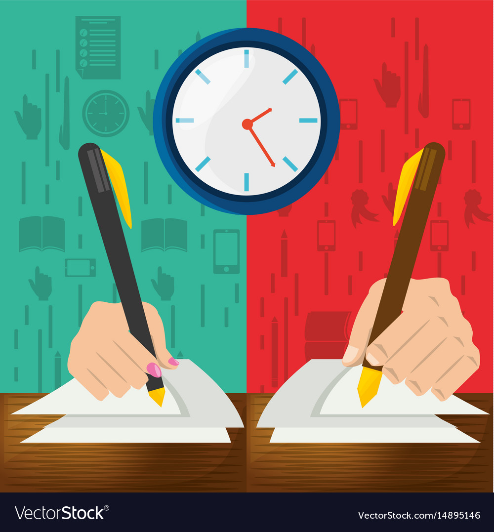 Cute Hand With Pen And Paper Test Royalty Free Vector Image