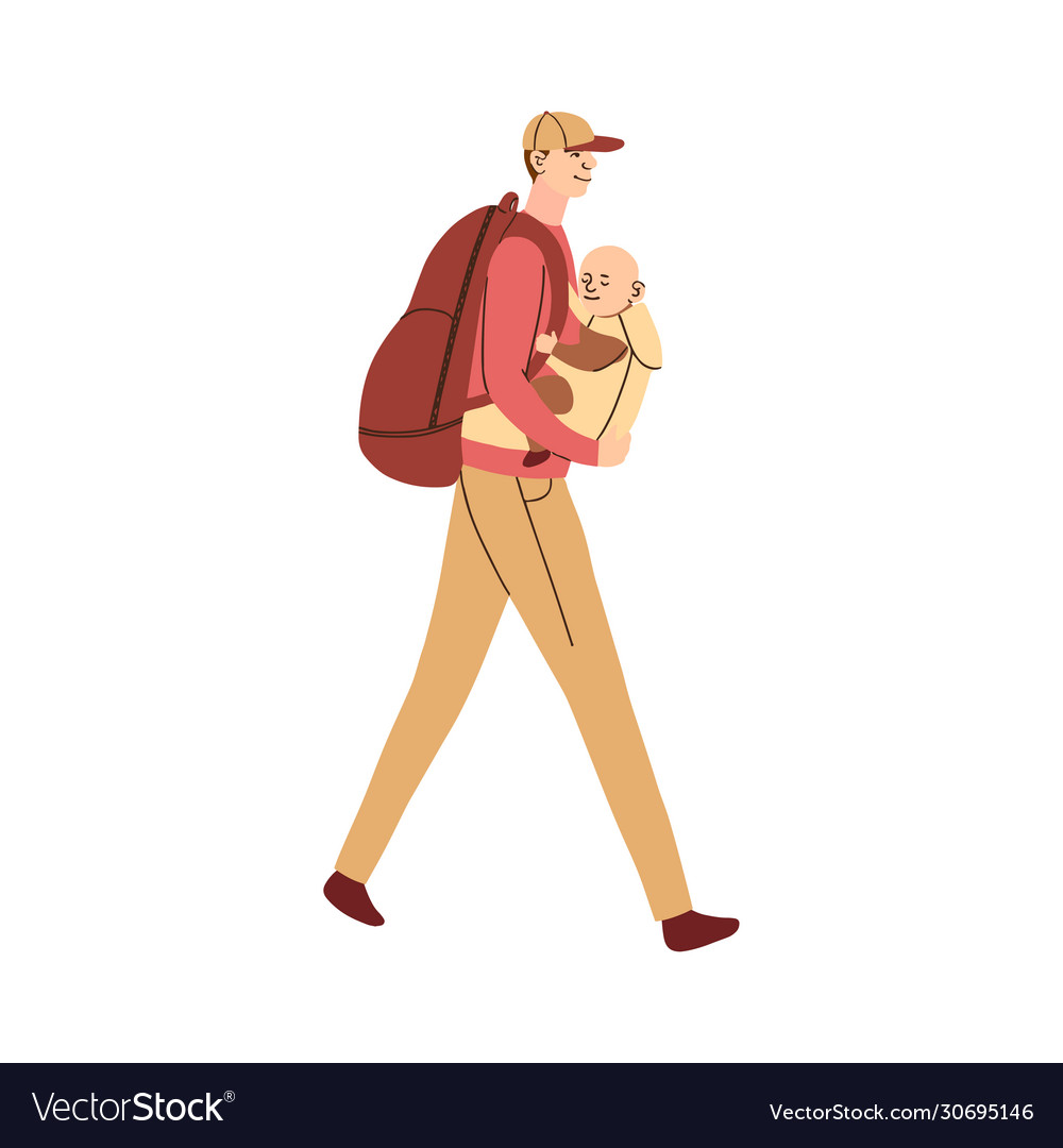 Father carries baby in an ergo Royalty Free Vector Image