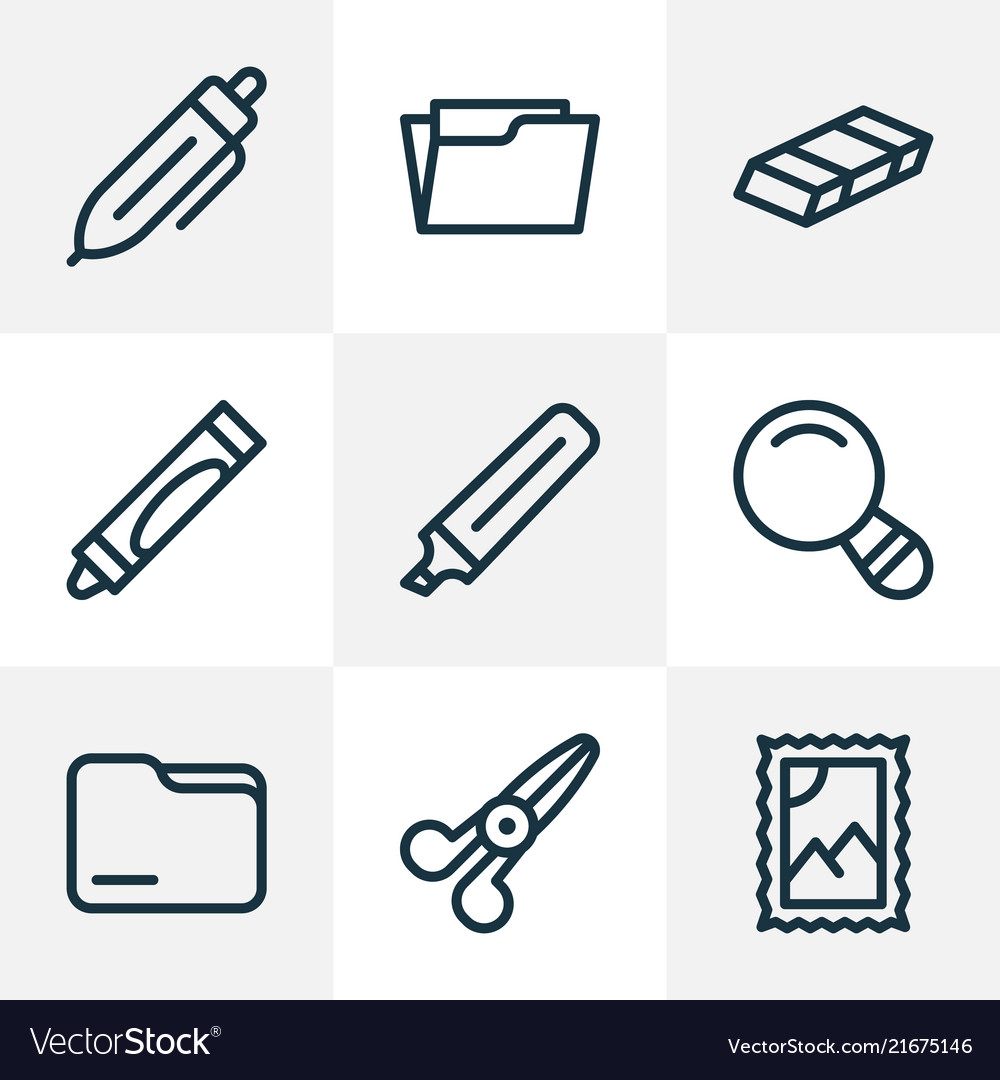 Instrument icons line style set with folder open vector image Instrument icons line style set with folder open