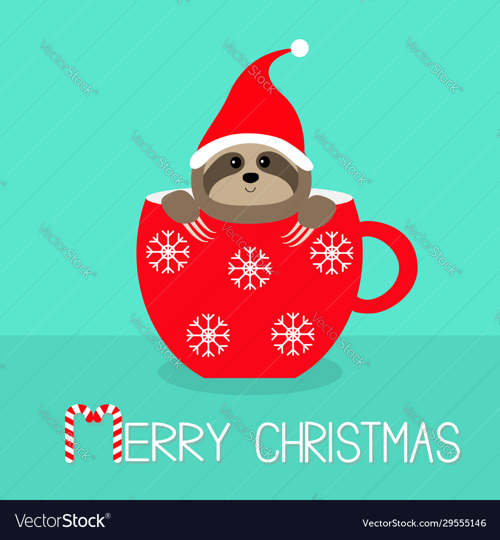 Merry christmas candy cane sloth sitting in red