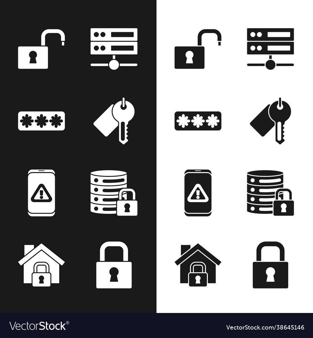 Set marked key password protection open padlock vector image Set marked key password protection open padlock