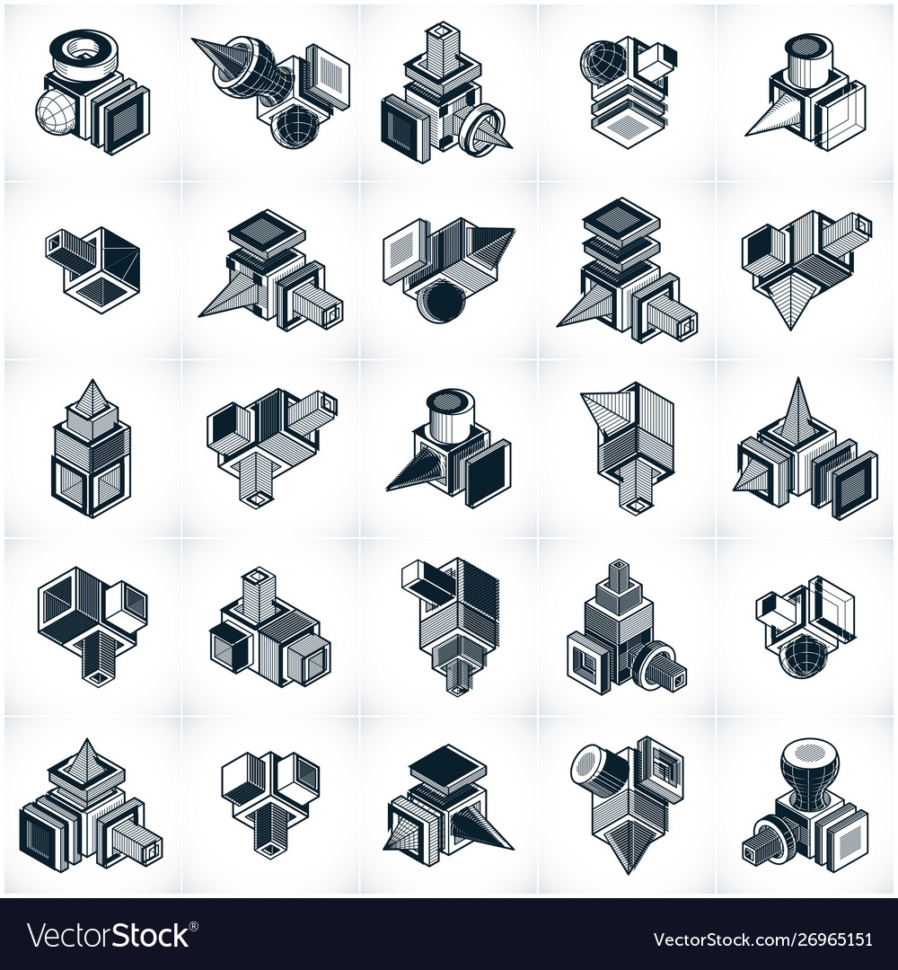 Abstract 3d simple geometric shapes set vector image Abstract 3d simple geometric shapes set