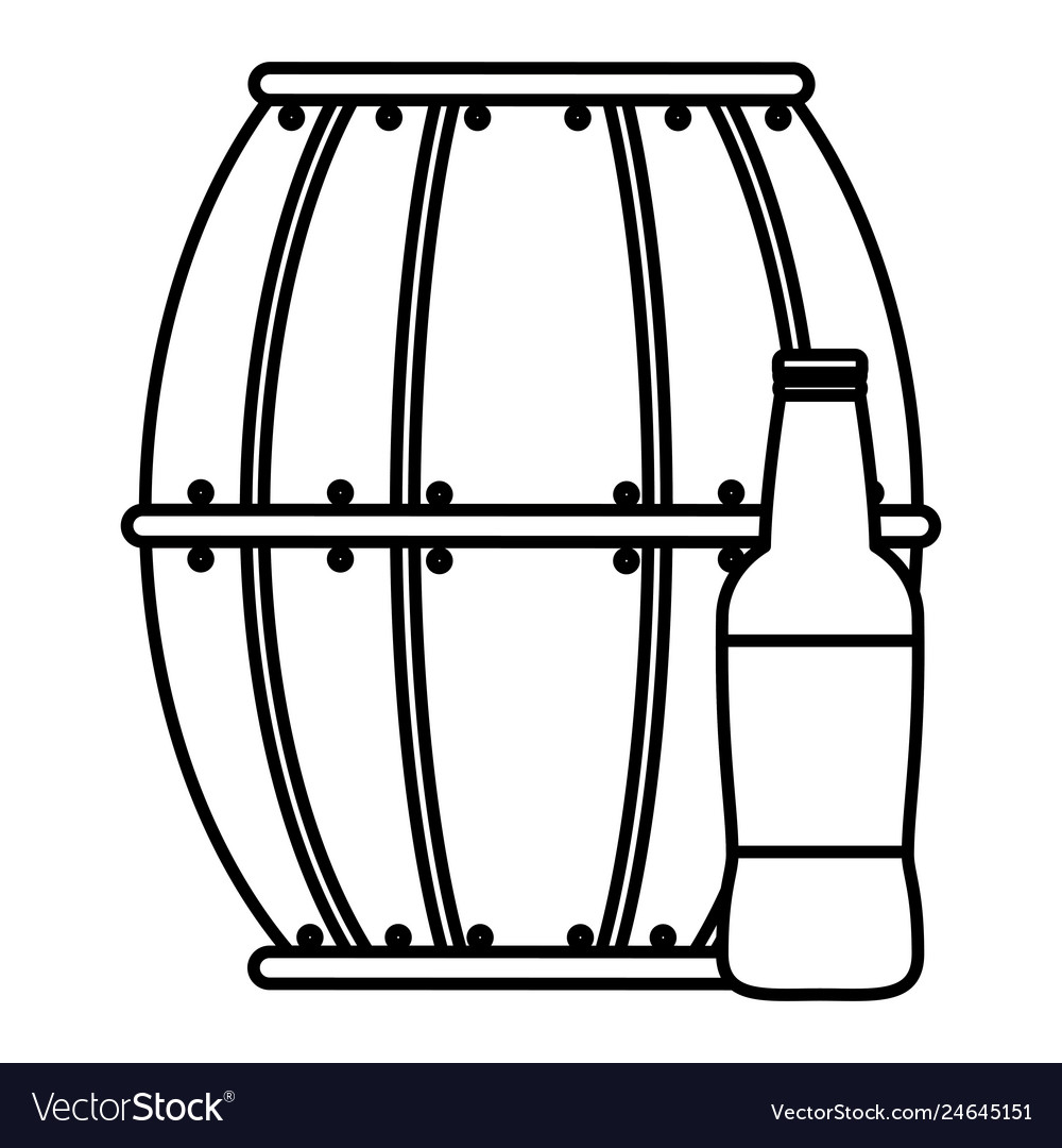 Beer wooden barrel with bottle