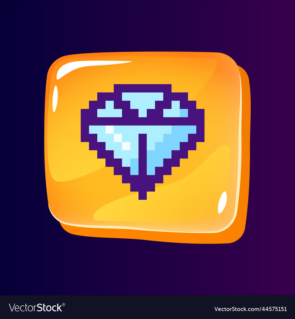 Diamond glossy ui button with pixelated color icon vector image Diamond glossy ui button with pixelated color icon