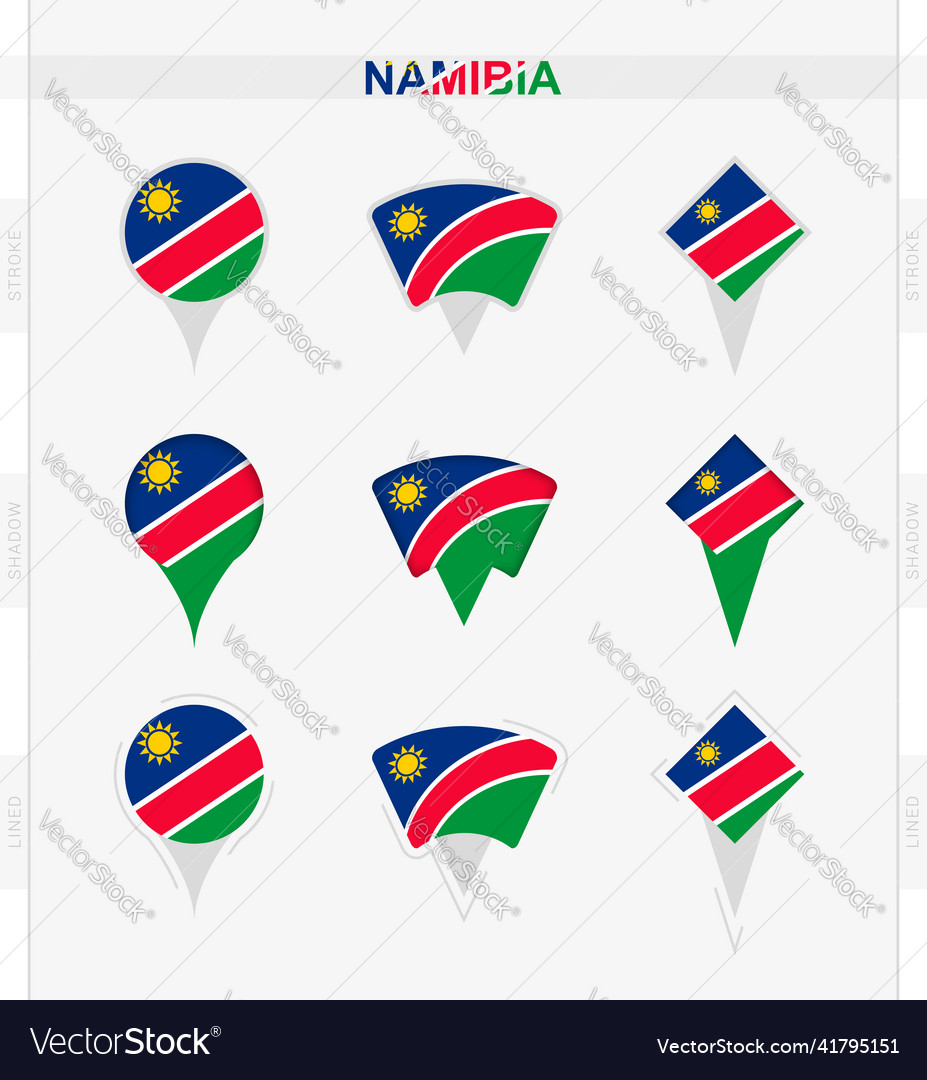 Namibia flag set of location pin icons