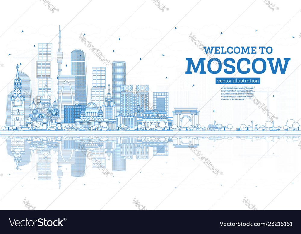 Outline Welcome To Moscow Russia Skyline With