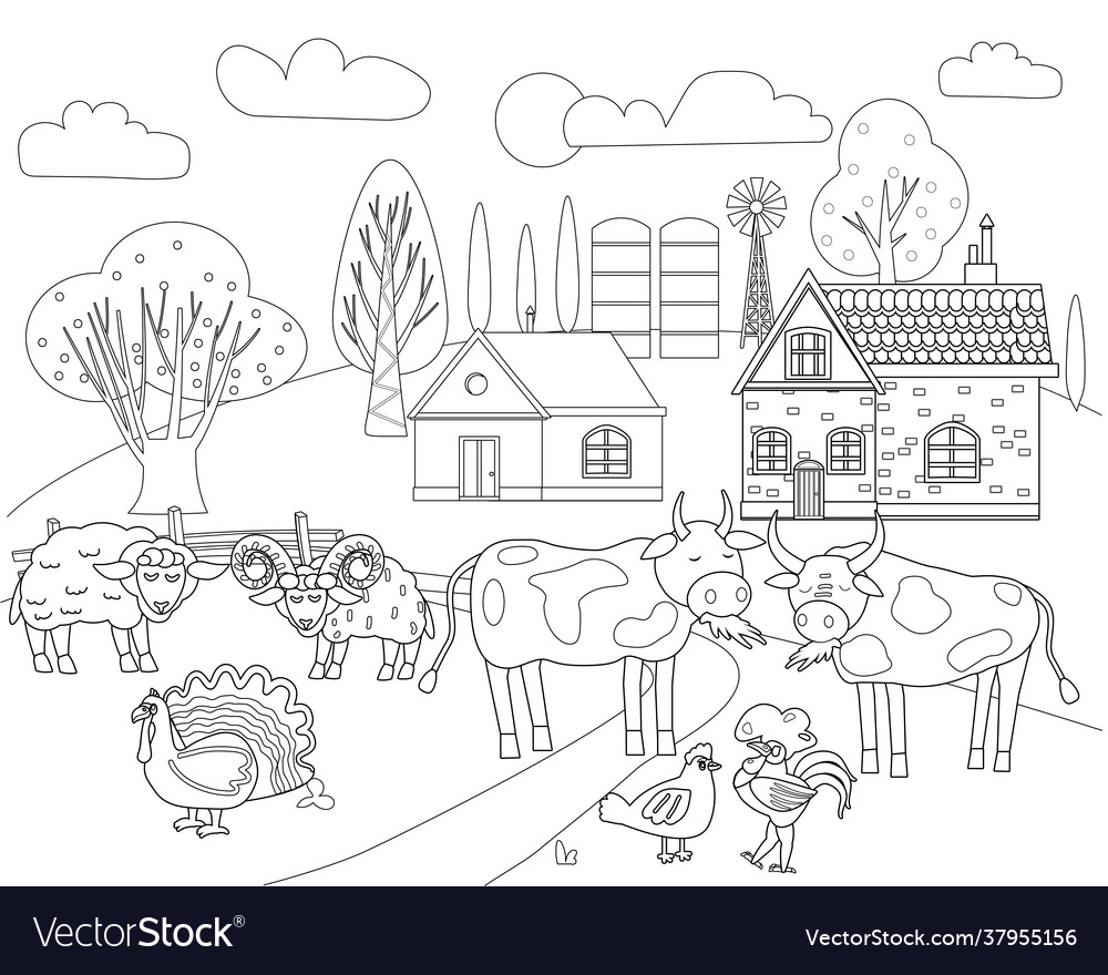 Farm animals coloring book educational Royalty Free Vector