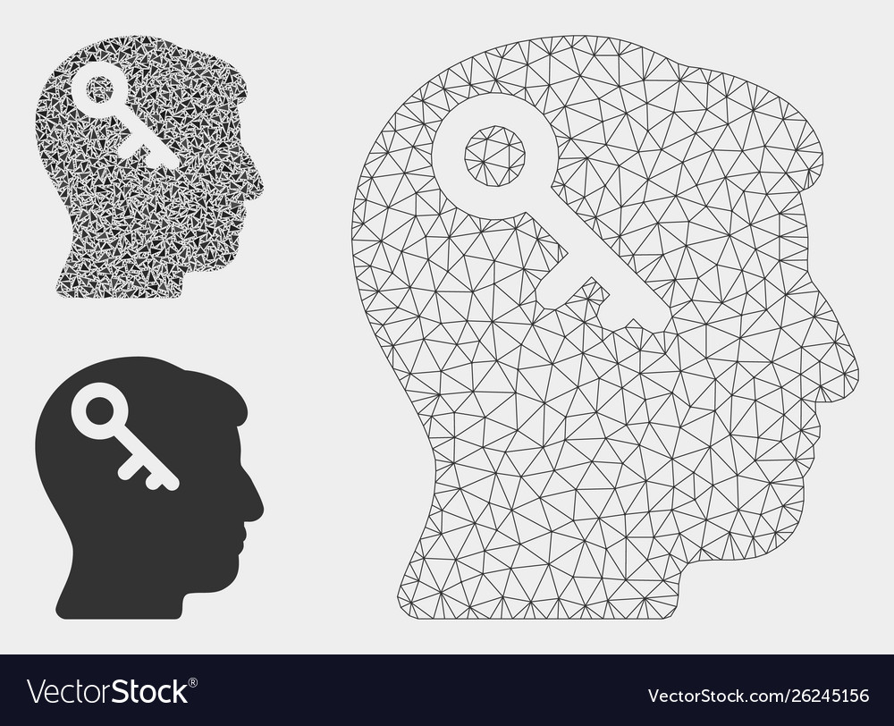 Head key mesh 2d model and triangle mosaic vector image Head key mesh 2d model and triangle mosaic