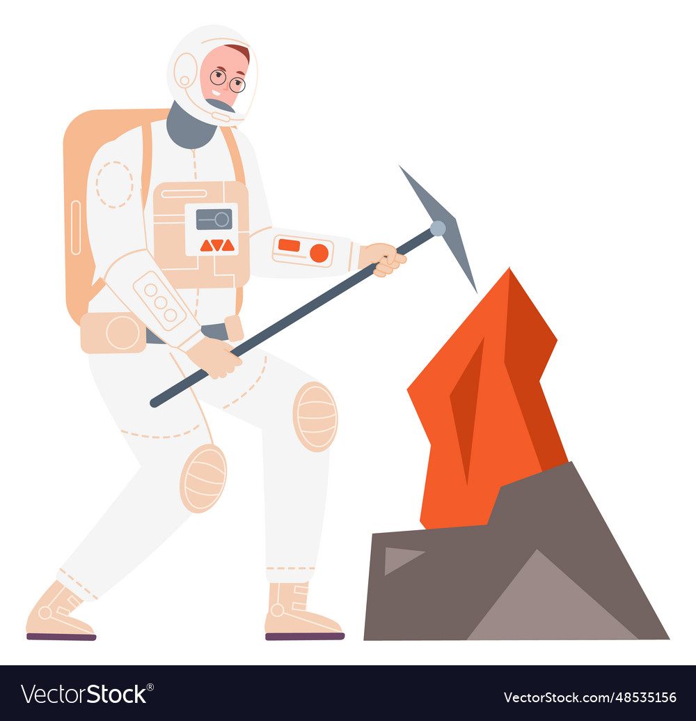 Man in spacesuit mining rocks astronaut vector image Man in spacesuit mining rocks astronaut
