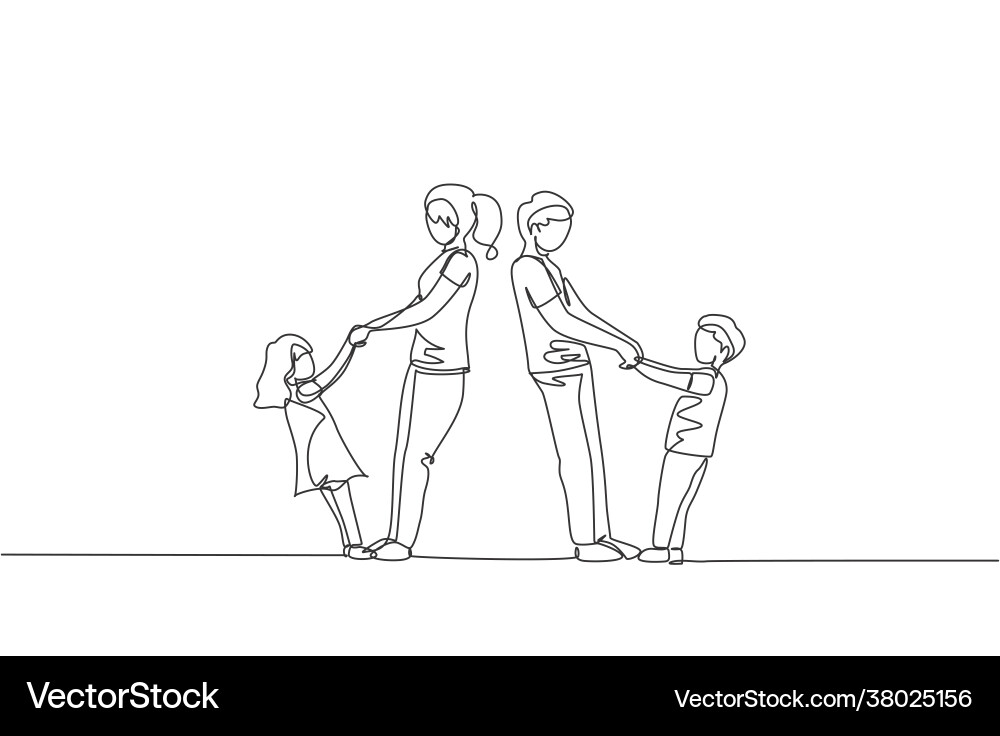 One single line drawing young mom and dad Vector Image