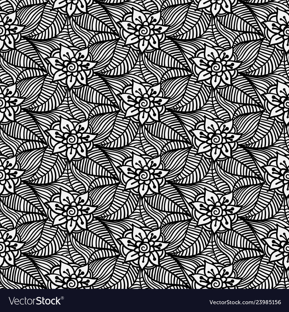 Seamless pattern of flowers and leaves